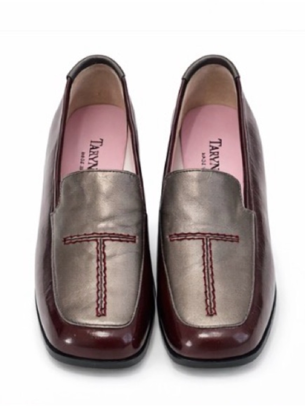 Taryn Rose Leather Loafers Brown Burgundy Square Toe IT 37/US 7 Dark Academia
